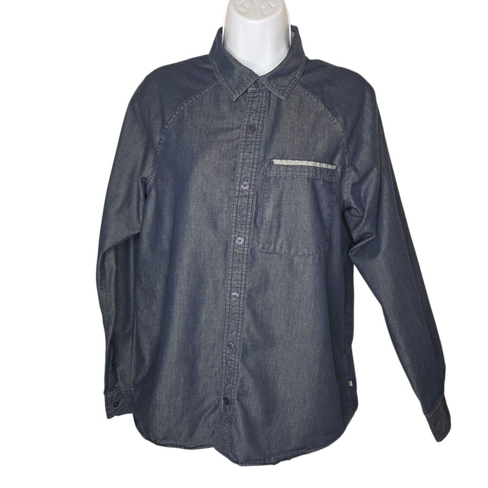 ​Toad&Co Men’s Small Yonder LS Shirt Dark Blue Chambray Denim Organic Cotton